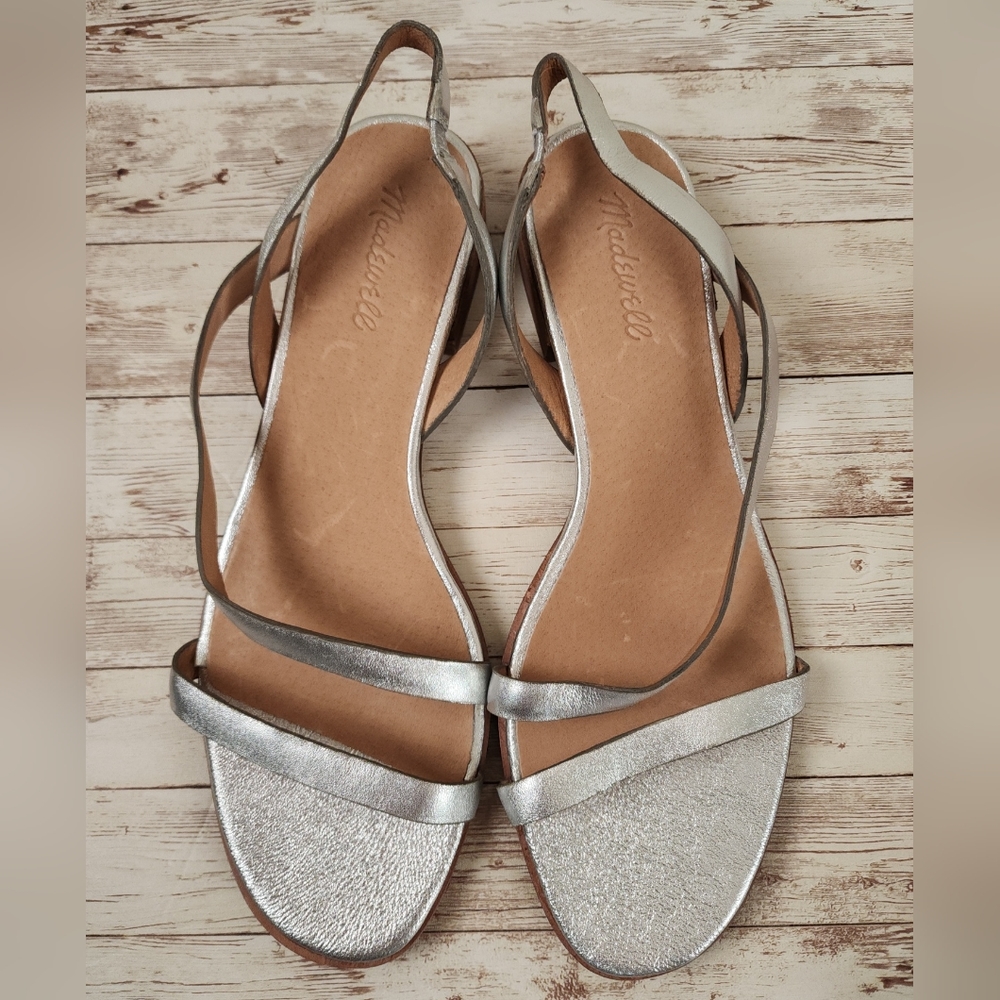 Madewell flats sandals NWOT silver Slingback leather size 10